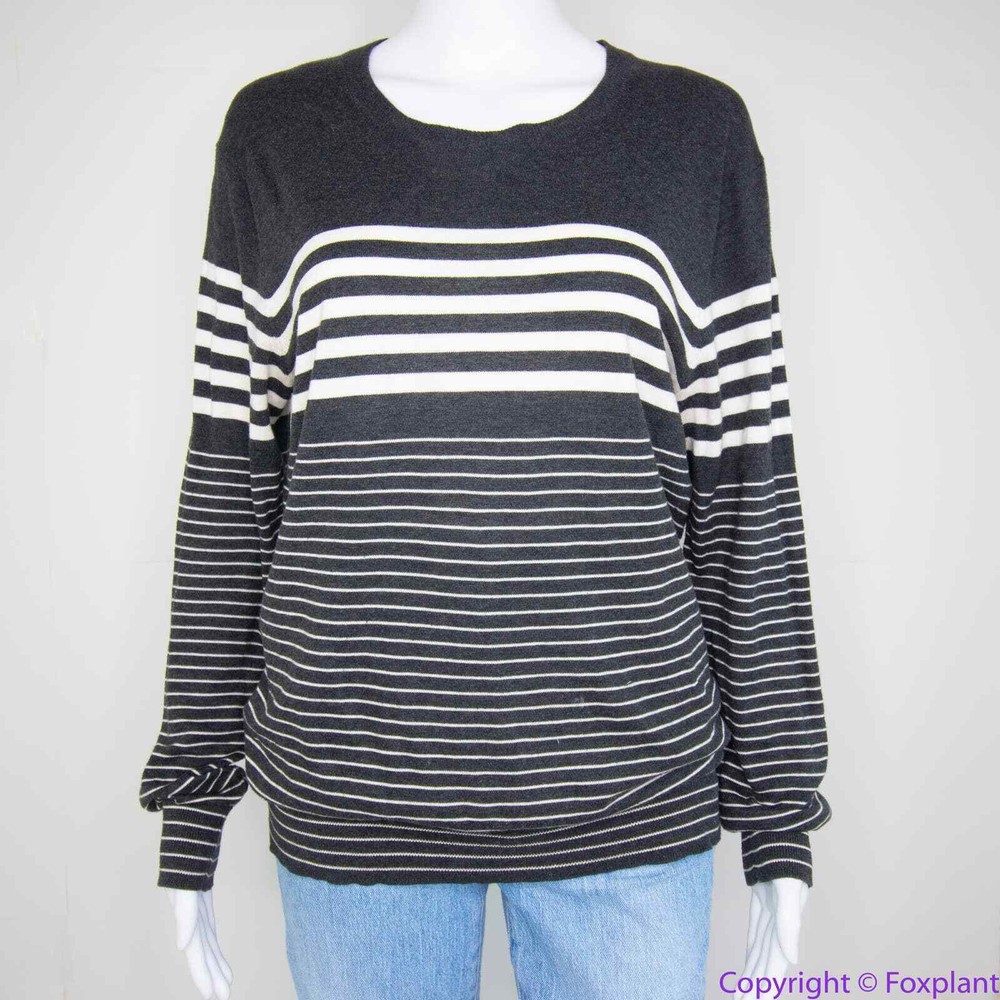 Vince 100% cotton grey stripe crewneck sweater, L