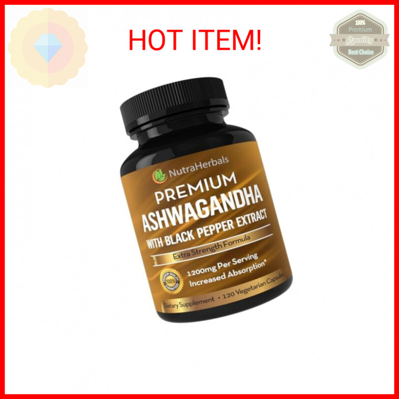 Ashwagandha Supplement Made with Premium Ashwaganda Root Powder 1200mg with Blac