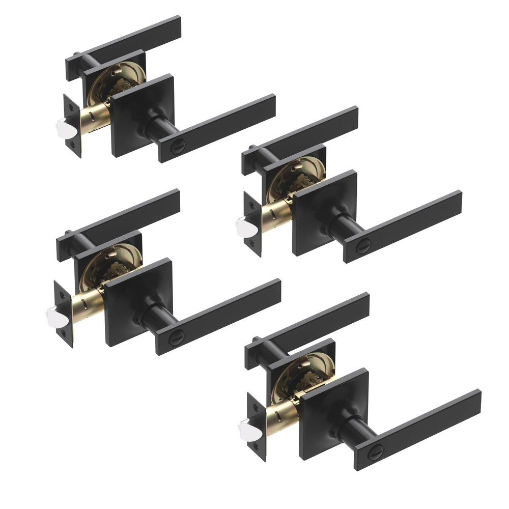 4 Pack Matte Black Door Handles - Privacy Door Levers Set, Keyless Black Inte...