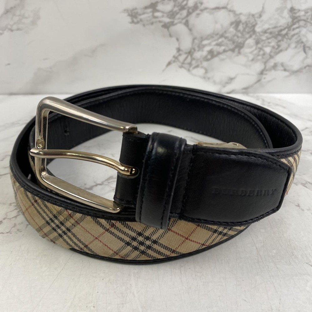 BURBERRY Nova Check Genuine Cowhide Leather Belt Used Excellent+ Auth