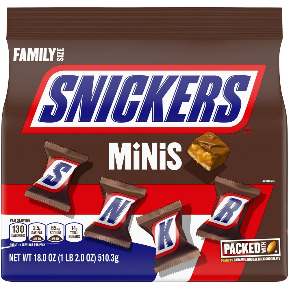 Snickers Minis Size Milk Chocolate Candy Bars, Family Size 18 Oz 57 Ct