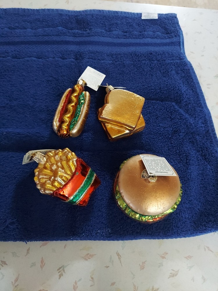 Old World Christmas Glass Ornaments Cheesburger,fries,hot Dog,grilled Cheese (A)