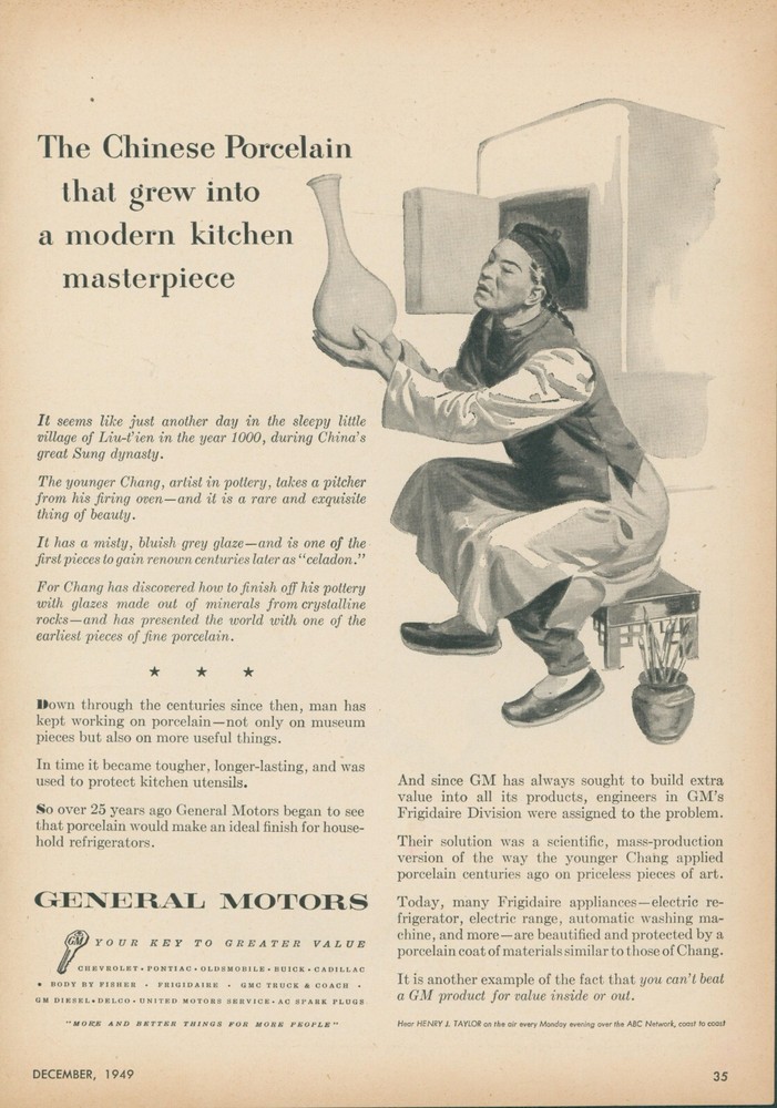 1949 General Motors Chinese Porcelain Sung Dynasty Production Vtg Print Ad OR3