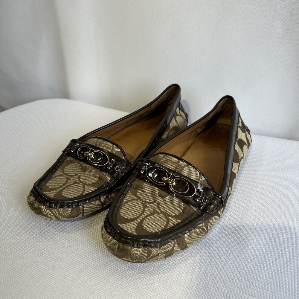 Coach Fortunata Khaki & Chestnut Signature Loafers Women's Size 8.5 B
