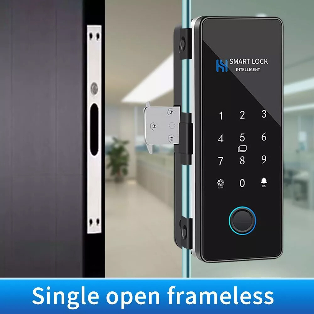 Bluetooth Fingerprint Smart Digital Glass Door Lock with Phone Attendance-image