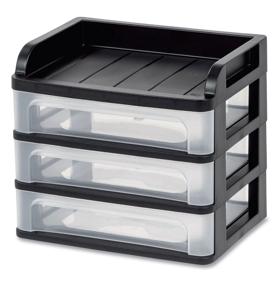 Durable Premium 3 Plastic Drawer Desktop Medium Storage 3 Sections Letter, Black