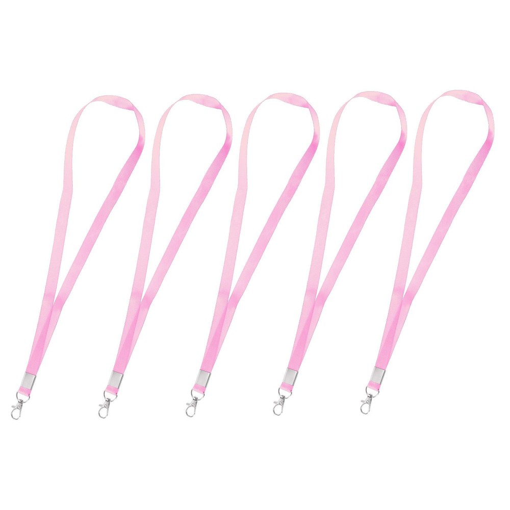 5-Pack Pink Flat Lanyard Neck Strap with Swivel Hook for Office ID Badges