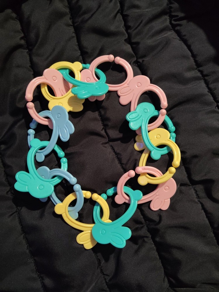 Vintage Set 13 Baby Toddler Teether Bunny Rabbit Links  Toys (2ft Long) PASTEL