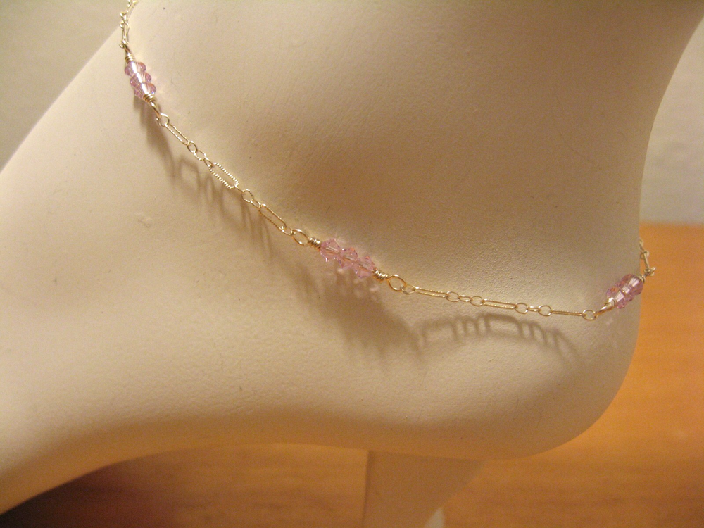 Swarovski Lilac Crystal Sterling Silver Anklet Handmade Elegant New