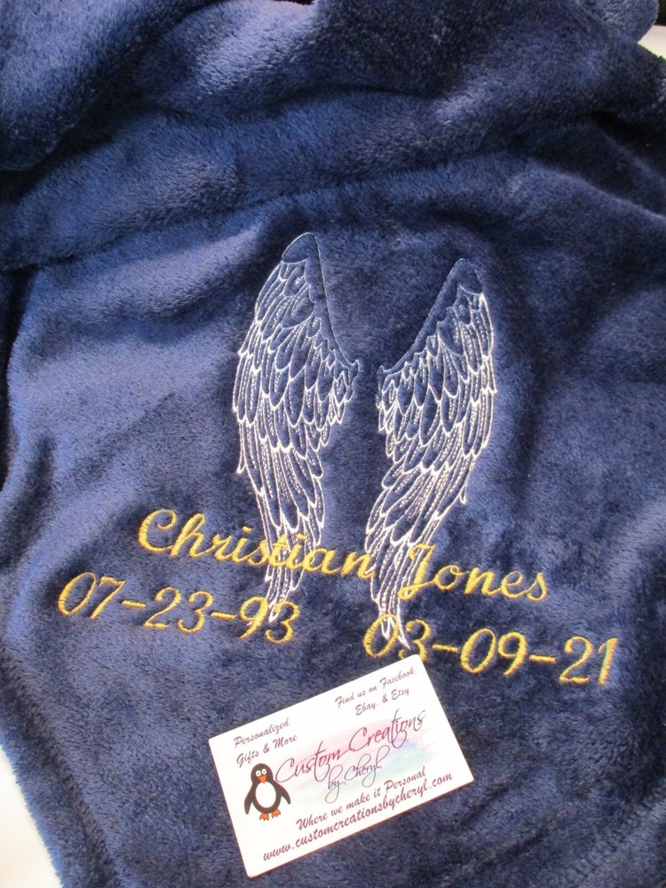 Custom Angel Wings Memorial Blanket 50x60 Personalized Sketch Design  -image