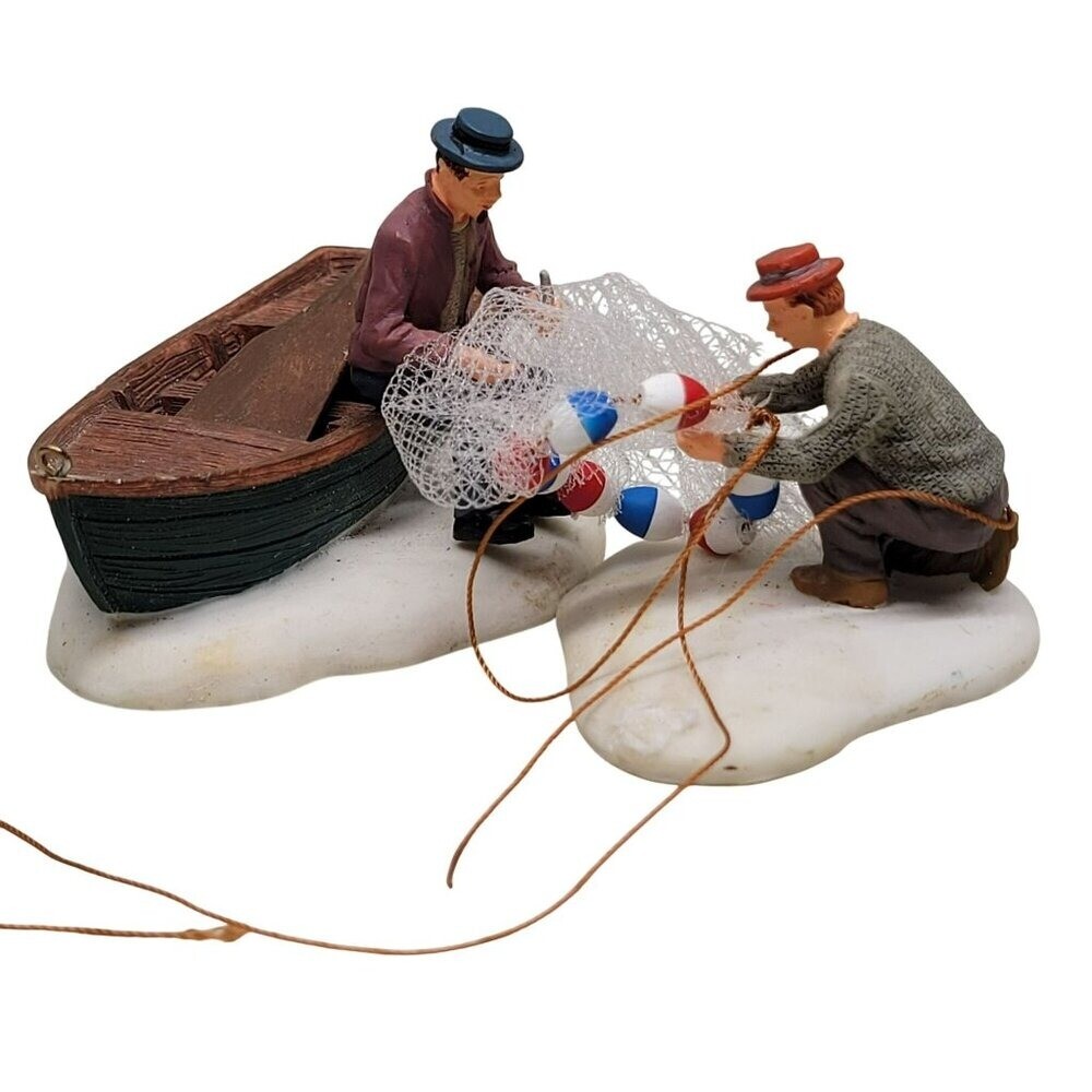 Lemax Christmas Village Fisherman On Rowboat Mending Nets 2001 Nautical Decor 12518  