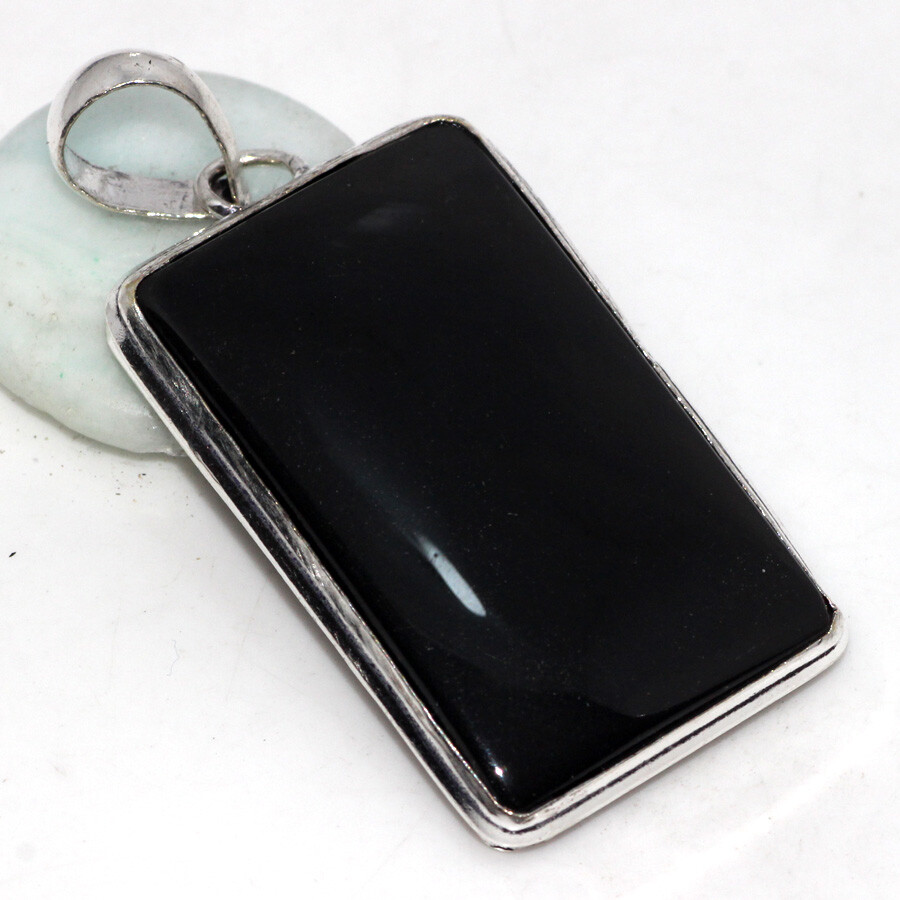 925 Silver Plated-Black Onyx Ethnic Pendant Handmade Gemstone Jewelry 2