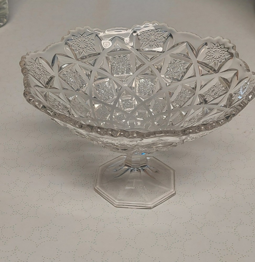 Westmoreland Clear Glass Old Quilt Pedestal Candy Dish Serving Bowl Compote Vintage