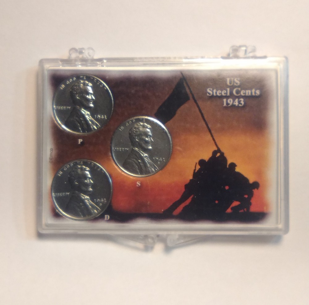 1943 PDS Circulated Steel Lincoln Wheat 3 Penny Set -Custom Pack Wartime