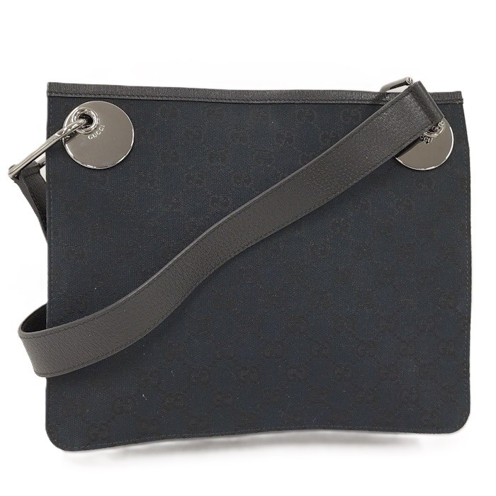 GUCCI Shoulder Bag GG Canvas Leather Black 467400