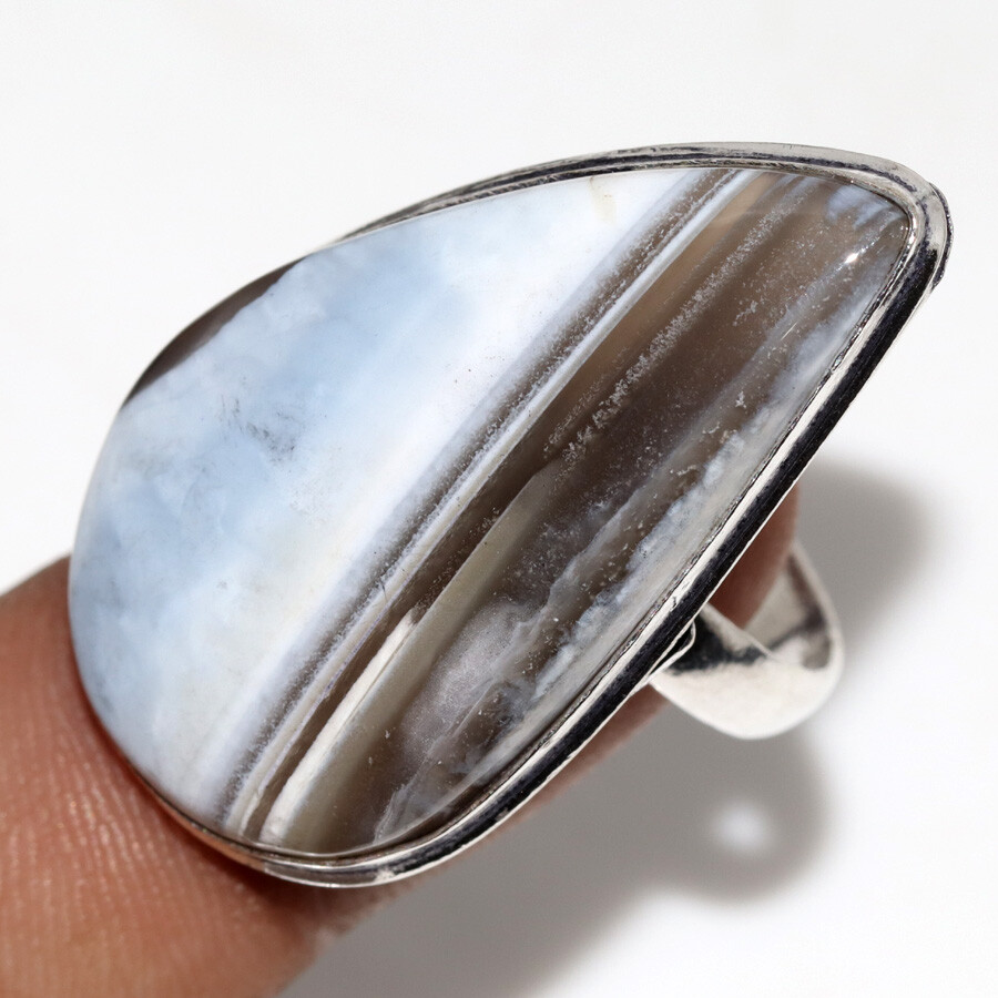 Owhyee Blue Opal 925 Silver Plated Chunky Gemstone Ring Size US 9.5 JW Jewelry  