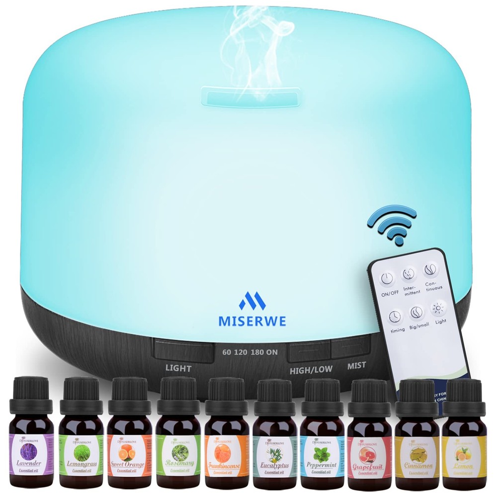 500ML Essential Oil Diffuser with Adjustable Mist & 4 Timer Settings