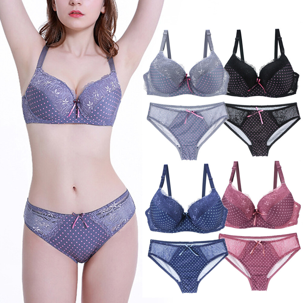 Sexy Lace Floral Push Up Bra Set with Seamless Knickers