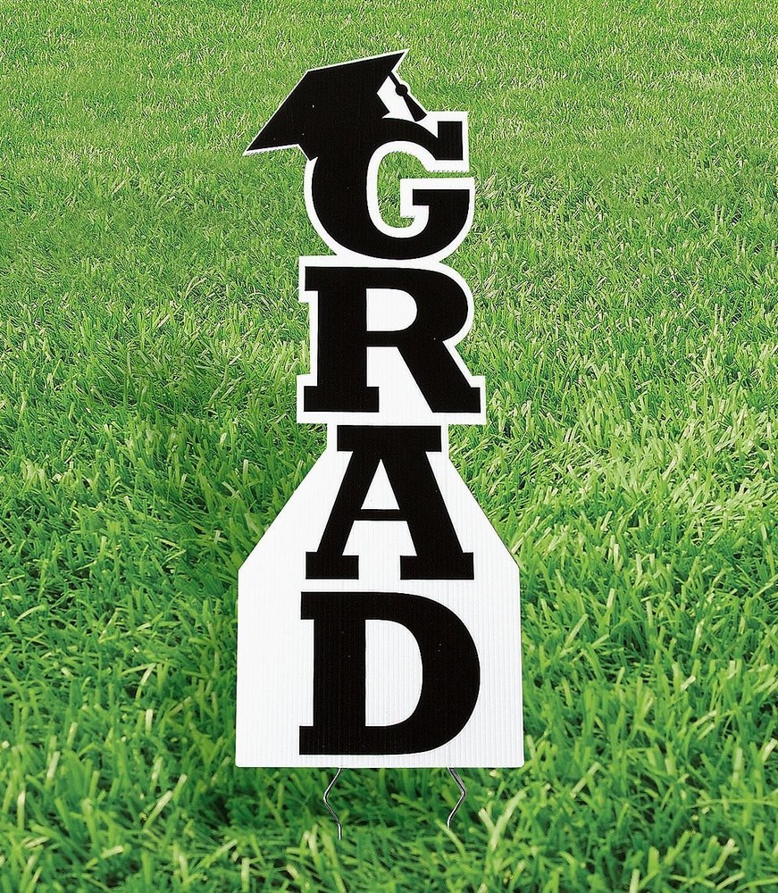 Black Vertical GRAD w/ Cap Yard Stake Graduation Party Plastic Sign 30
