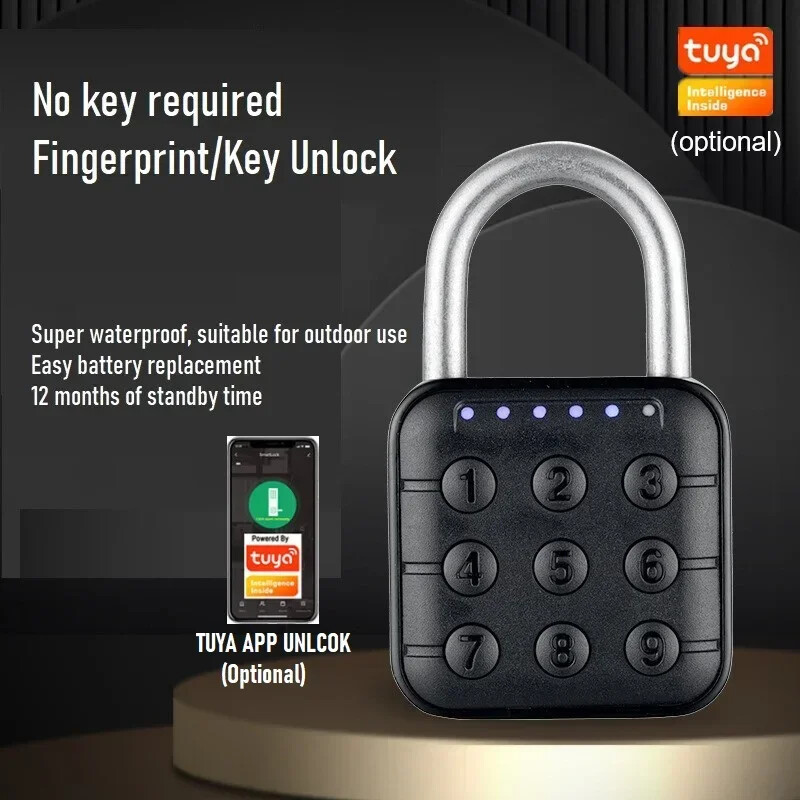 Biometric Digital Padlock IP67 Waterproof Smart Lock for Door Cabinet Tuay-image