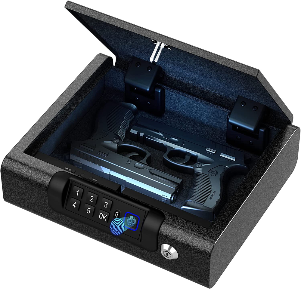 Biometric Gun Safe for Pistols, 3-Way Unlock with Fingerprint, PIN, Key, Voice,-image
