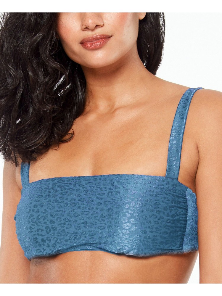 BAR III Women's Blue Satin Lined Stretch Tie Molded Cup Bandeau Swimsuit Top XL