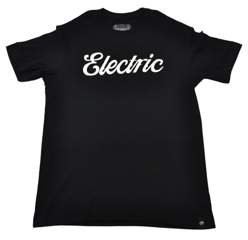 Electric Visual Cursive Tee Black White Discounted Screenprint Men's T-Shirt-image