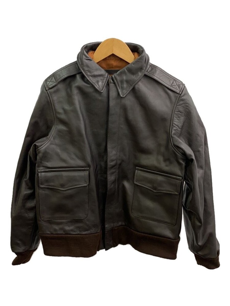 Ymclky Brown Leather Blouson Jacket Size 40 Plain Design 1296