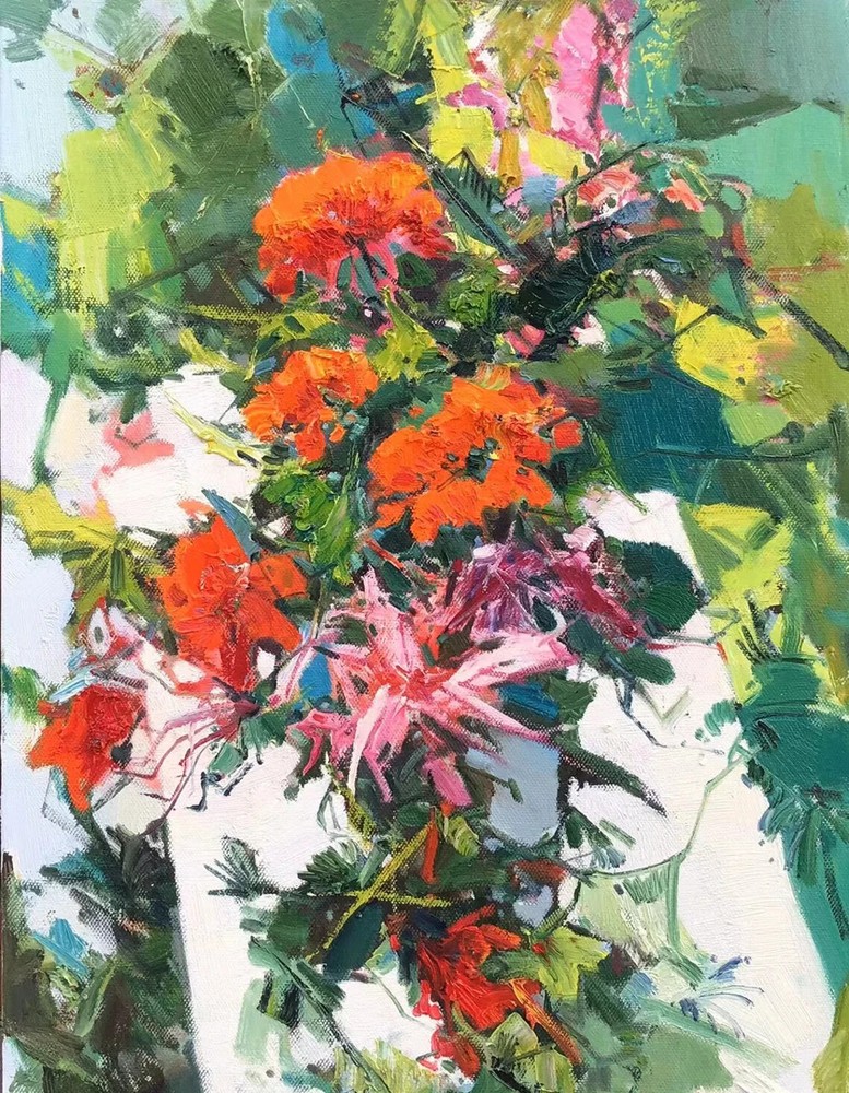 Orange Flower Art Vibrant Oil Painting Unframed Canvas Print Australian Wall Art