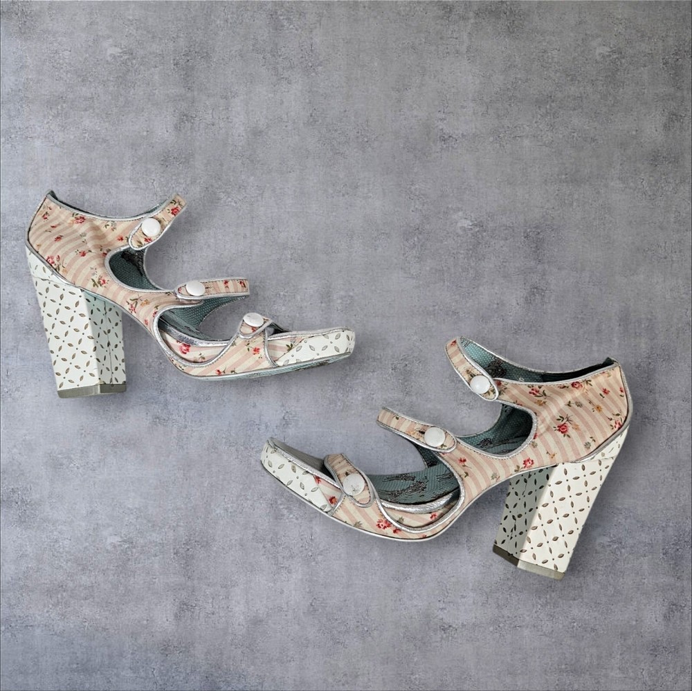 Irregular Choice Striped Floral Strappy Platform Heels Unicorn Bottoms Size 8