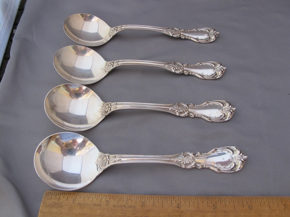 SET OF 4 Reed & Barton BURGUNDY (1949) CREAM SOUP SPOONS-6 3/8 Inches-No Mono