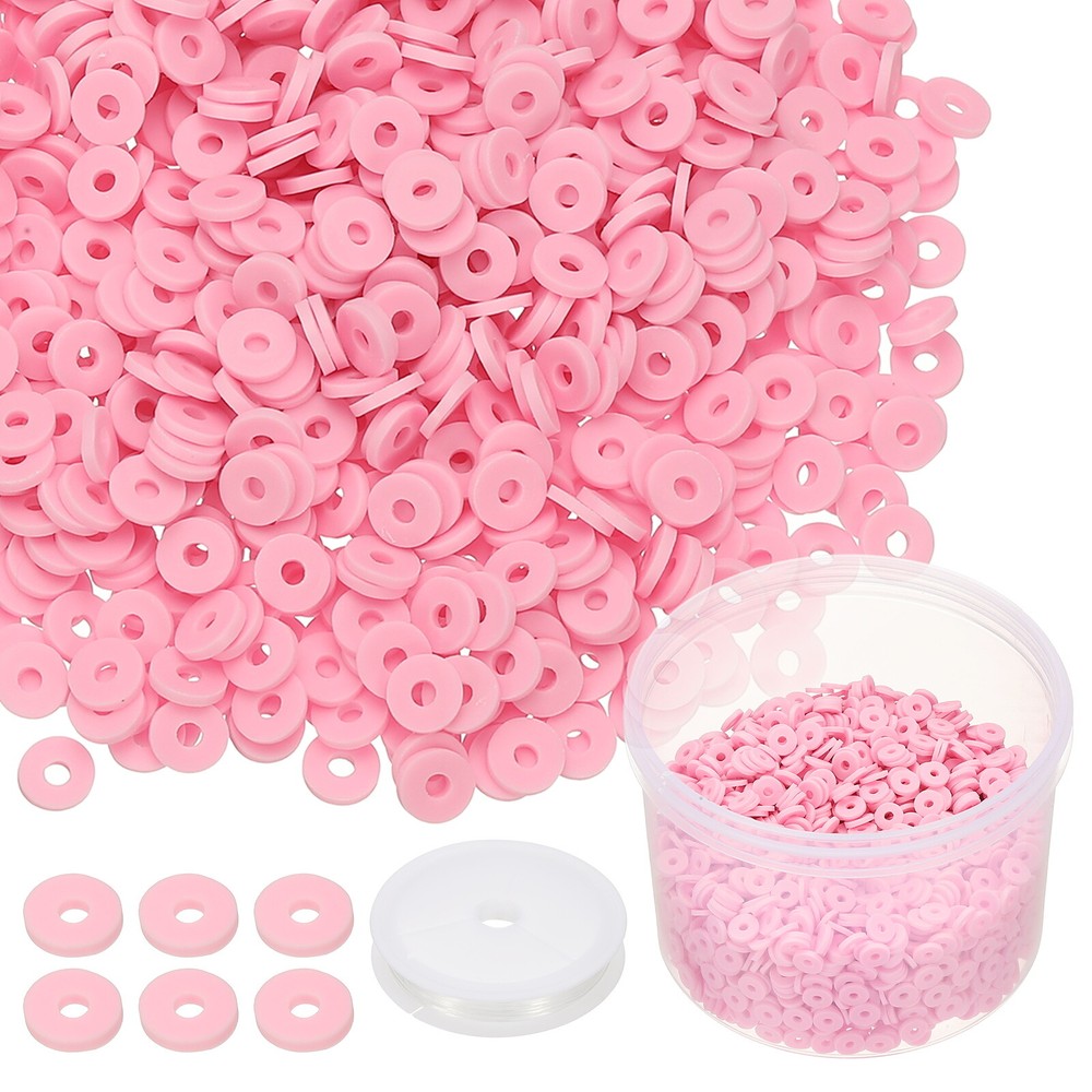 3000 Pcs Pink 6mm Flat Clay Beads Friendship Bracelet DIY Kit with Cord