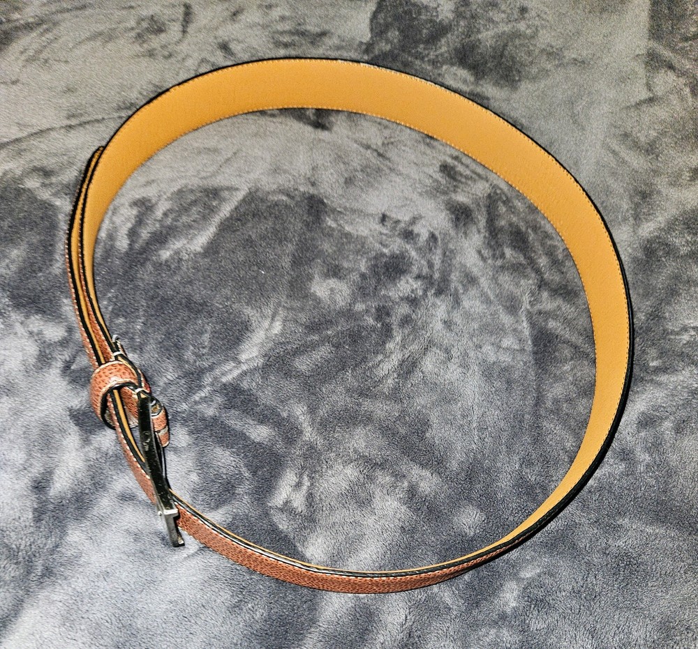 TOMMY HILFIGER Brown Genuine Leather Stitch Edge Double Keeper Waist Belt Size 36