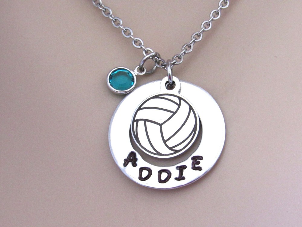 Custom Birthstone Volleyball Necklace - Personalized Sports Jewelry-image