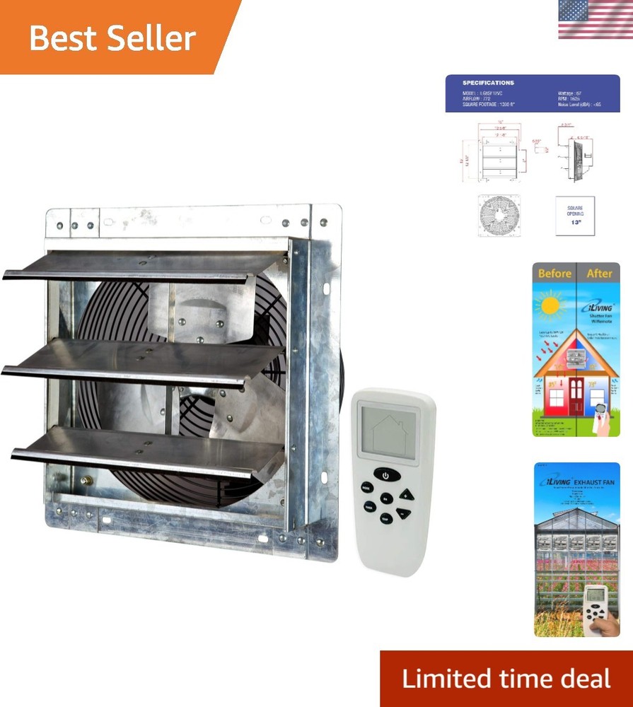 12-Inch Smart Exhaust Fan with Wireless Remote, Thermostat & Humidity Control