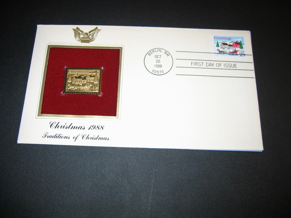 1988 Traditions of Christmas FDC Gold GOLDEN Cover Replica Stamp