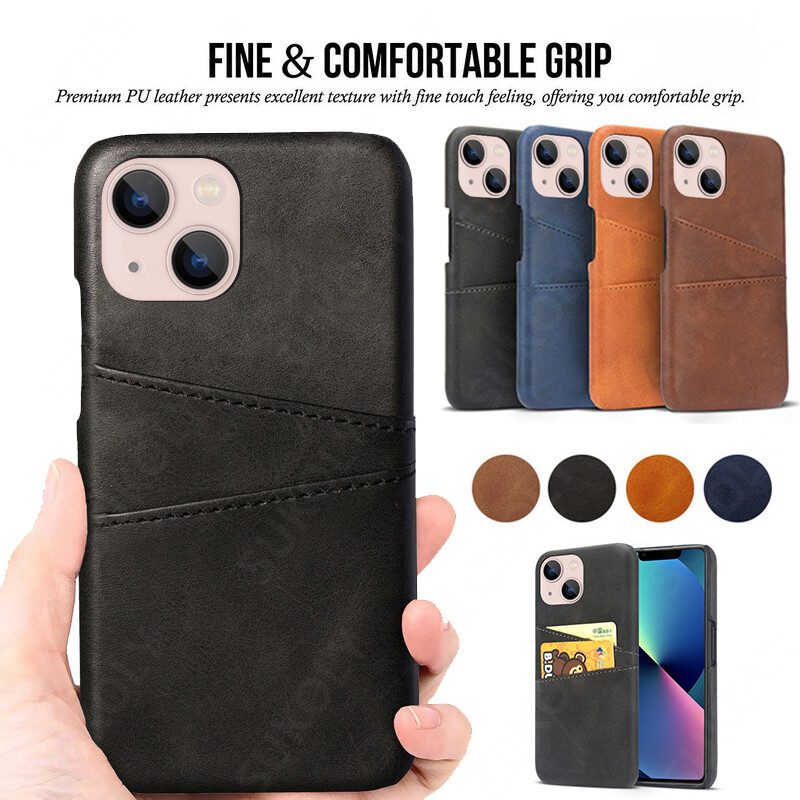 Premium Soft Leather Credit Card Holder Case for iPhone 15 Pro 14 13 12 11 Pro Max-image