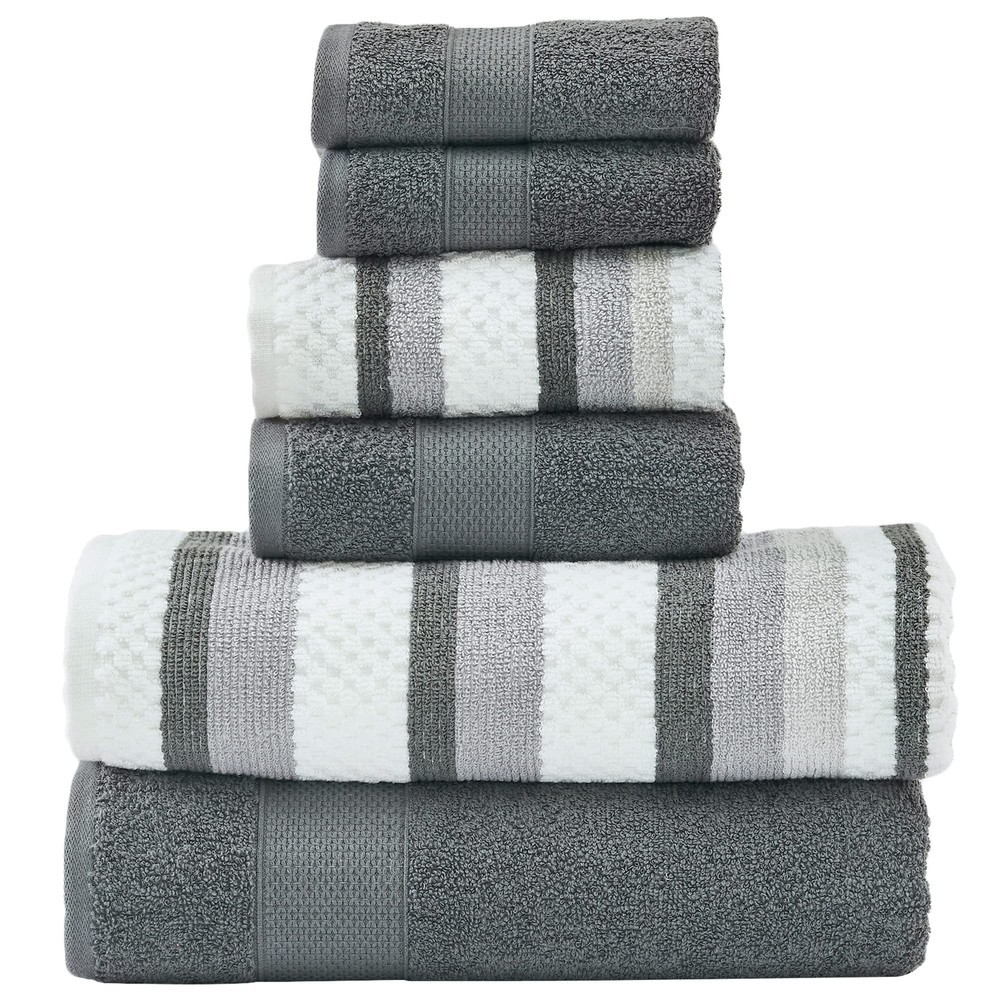 Pax 6-Piece Reversible Towel Set - Super Absorbent 100% Cotton - Coal