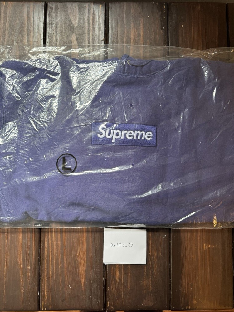 Supreme Box Logo Hooded Sweatshirt FW21 Washed Navy Men's Size Large