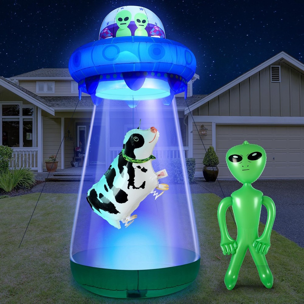 9FT LED Halloween UFO Cow Alien Inflatable Yard Decoration Blow Up Inflatables