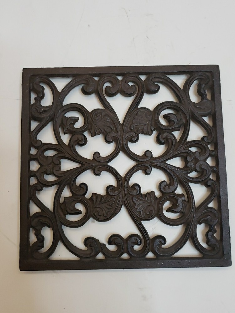 Cast Iron Metal Square Trivet Tea Pot Sauce Pan Stand Rustic Style top protector