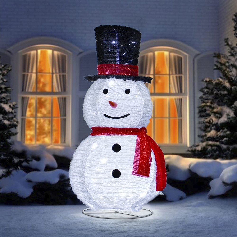 ATDAWN 3ft Pre-Lit Light Up Snowman with Black Top Hat, Christmas Collapsible...