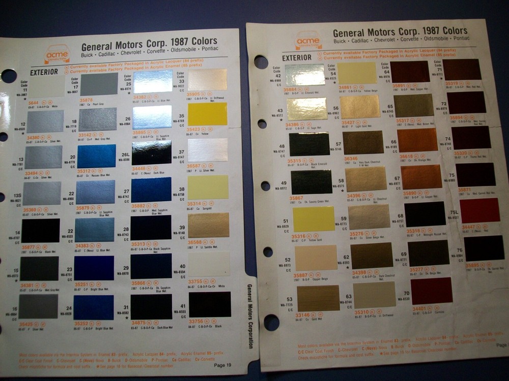1987 GMC Buick Cadillac Chevy Olds Pontiac Corvette car truck Paint Chips set