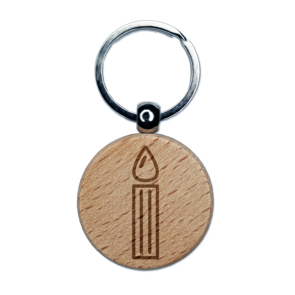 Birthday Candle Single Engraved Wood Round Keychain Tag Charm