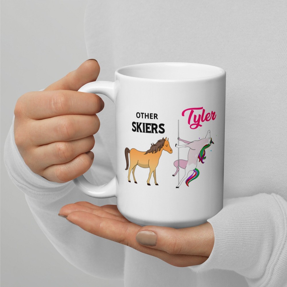 Personalized Skiing Unicorn White Ceramic Coffee Mug
