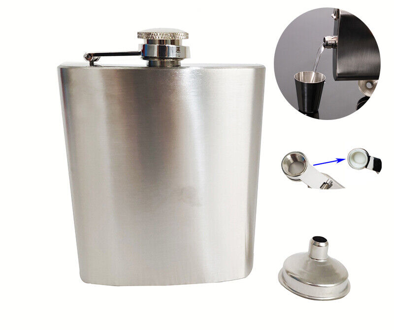12oz Stainless Steel Whiskey Alcohol Pocket Flask with Portable Funnel 7''*3.7''