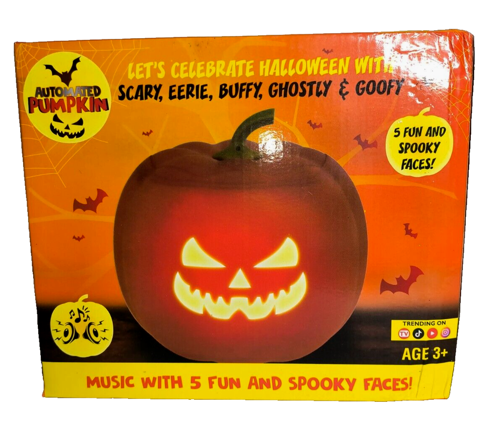 Automated Pumpkin with 5 Different Spooky Faces Built-in Speakers LEDs - NEW NIB-image