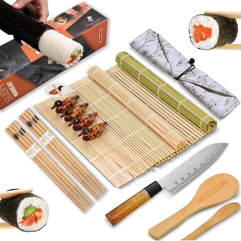 Sushi Making Kit for Beginners with Mold - 15-piece Black Standard Set