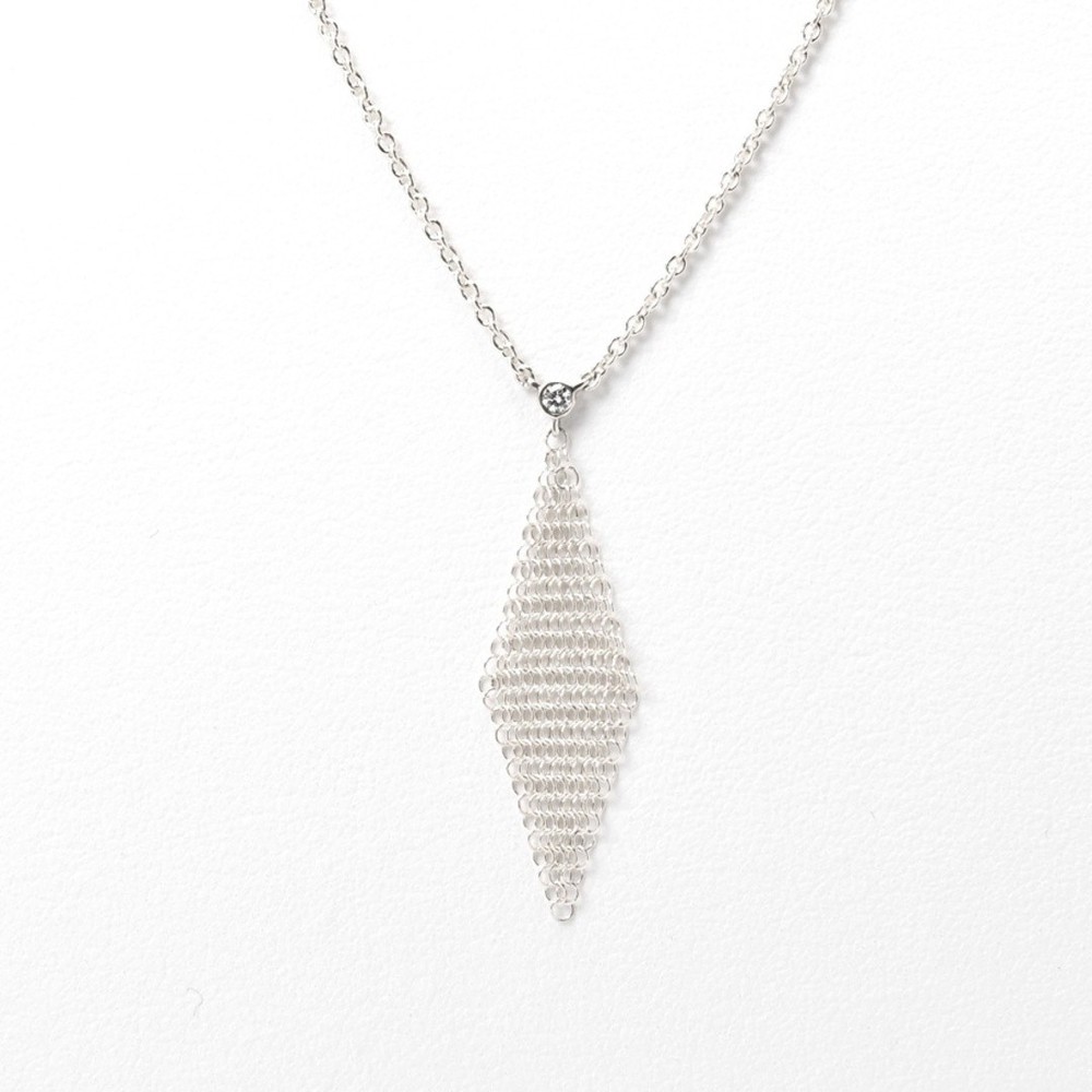 Tiffany Elsa Peretti Mesh Pendant Necklace in Sterling Silver with Diamond