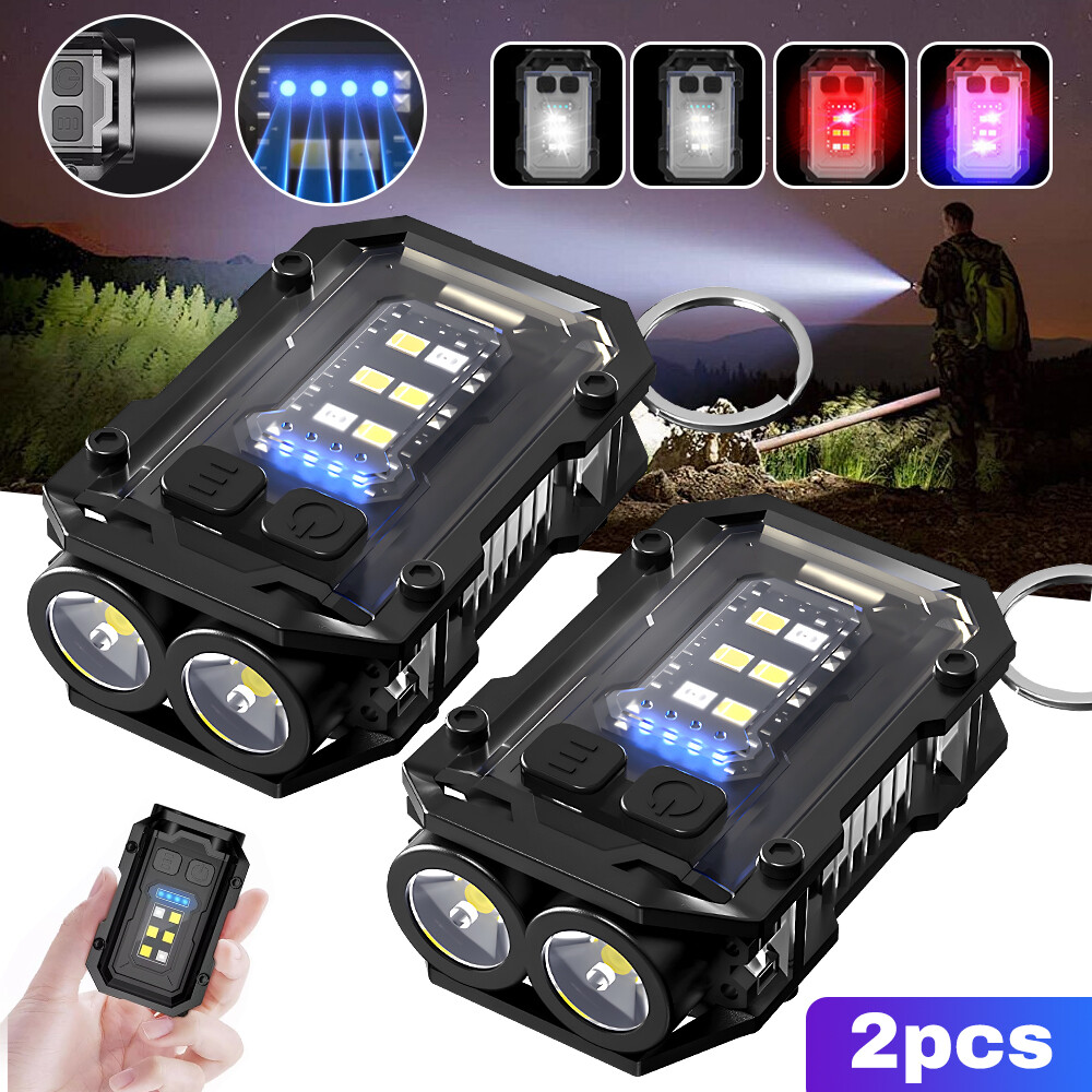 2PCS Mini EDC Rechargeable Keychain Flashlight Compact Pocket COB Light Night
